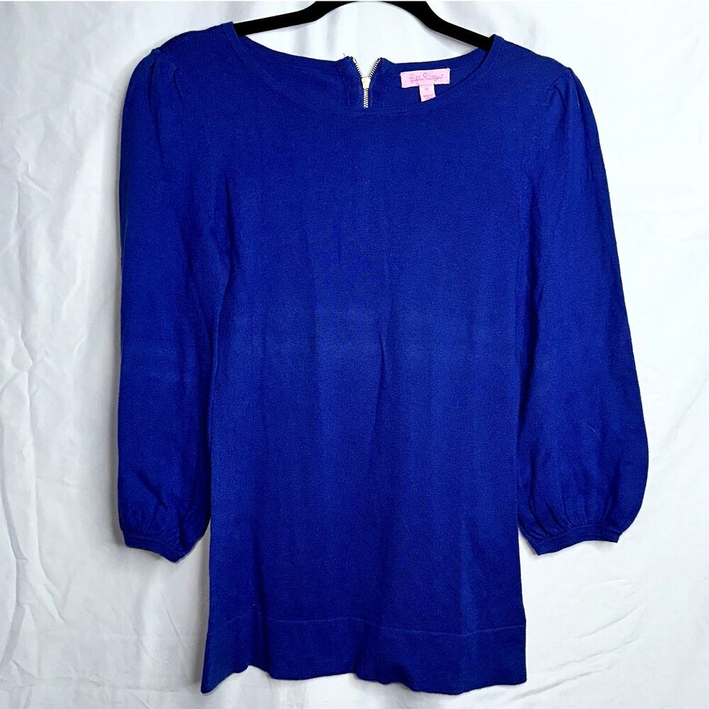 Lilly Pulitzer Womens Size Medium Royal Blue Zipper Back 3/4 Sleeve Sweater